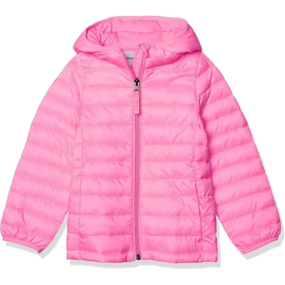 🆕Girls Neon Pink Lightweight Water Resistant Hooded Puffer Jacket Winter Coat